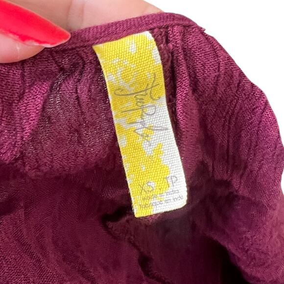 Free People Embroidered Faux Wrap Cold Shoulder Gauze Romper Maroon Womens XS - Picture 6 of 7